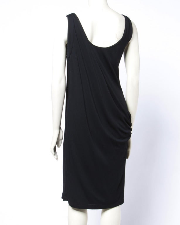 Gianni Versace Couture Vintage 1990s Draped Medusa Button Black Cocktail Dress For Sale 1