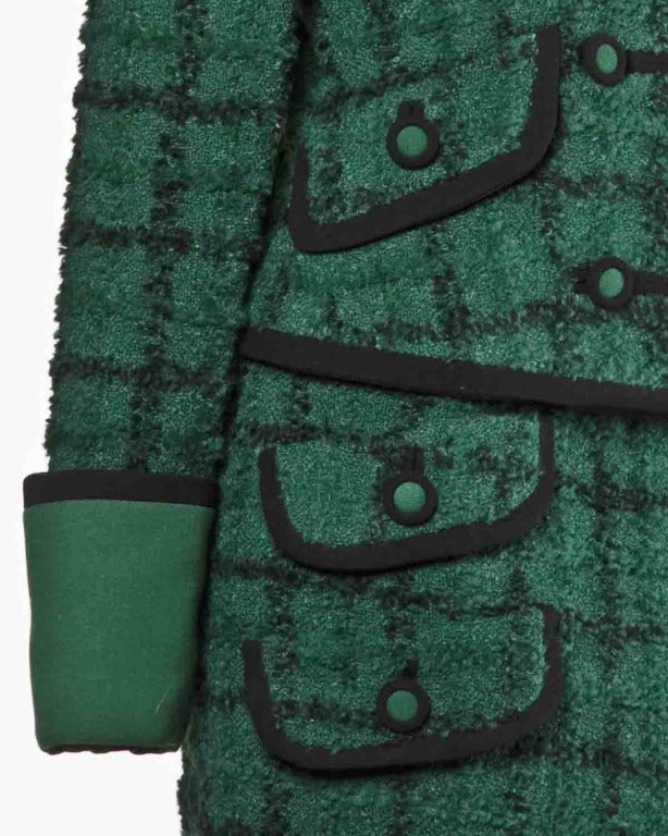 Women's Gianni Versace Couture Vintage 1990s Green Boucle Wool Jacket + Skirt Suit Set