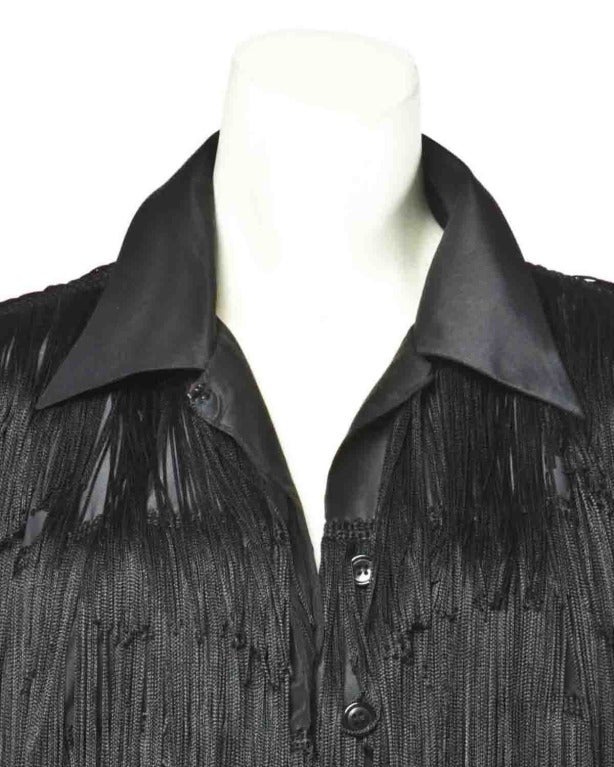 Women's Norma Kamali Omo Vintage 1980s 80s Black Fringe Jacket Skirt 2-Piece Suit Set