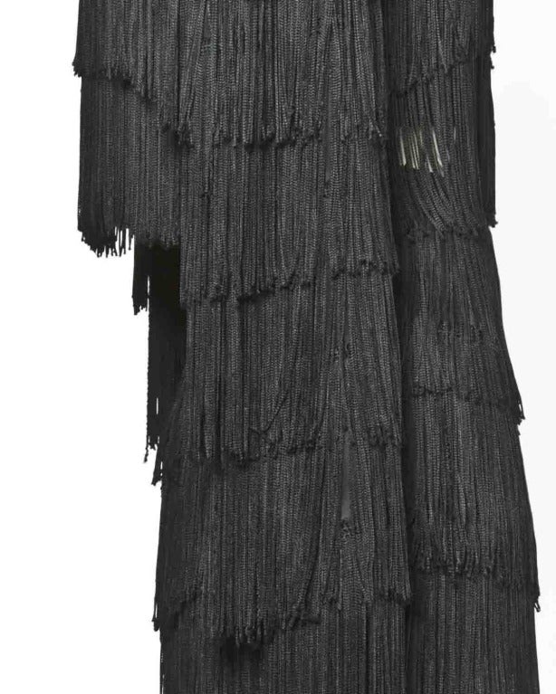 Norma Kamali Omo Vintage 1980s 80s Black Fringe Jacket Skirt 2-Piece Suit Set 1