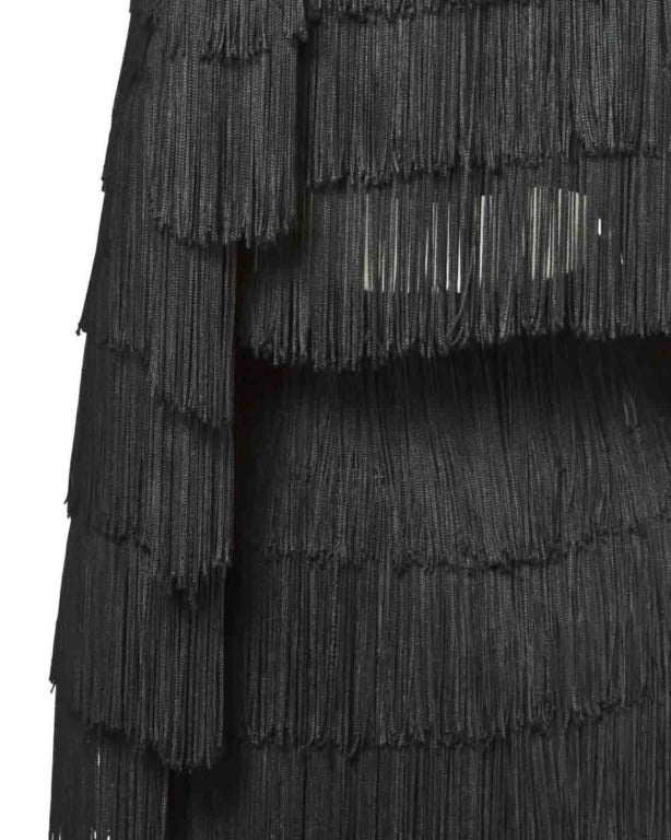 Norma Kamali Omo Vintage 1980s 80s Black Fringe Jacket Skirt 2-Piece Suit Set 2