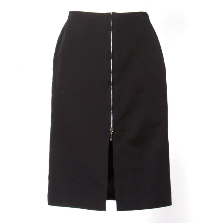 Gianni Versace Couture Vintage 1990s 90s Black Sporty Zip Up Skirt