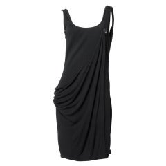 Gianni Versace Couture Retro 1990s Draped Medusa Button Black Cocktail Dress