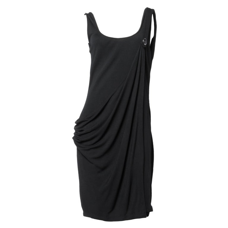 Gianni Versace Couture Vintage 1990s Draped Medusa Button Black Cocktail Dress For Sale