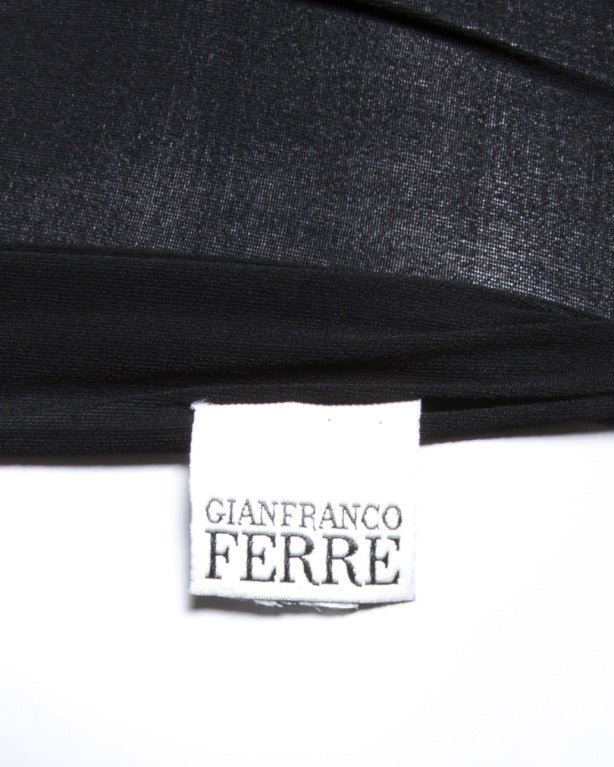 Gianfranco Ferre 1990s 90s Black Body Con Plunging Deep-V Bust Ruched Silk Dress