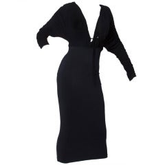 Gianfranco Ferre 1990s 90s Black Body Con Plunging Deep-V Bust Ruched Silk Dress Vintage Gianfranco Ferre 1990s 90s Black Body Con Plunging Deep-V Bust Ruched Silk Dress