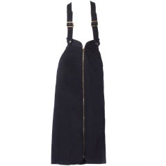 Fendi 1990s 90s Vintage Black Denim Jeans Suspender Skirt Maxi Dress 6