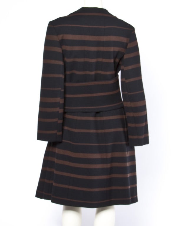 Vintage 1960s 60s Mam'selle Heavy 100% Wool Black + Brown Striped Knit Mod Coat