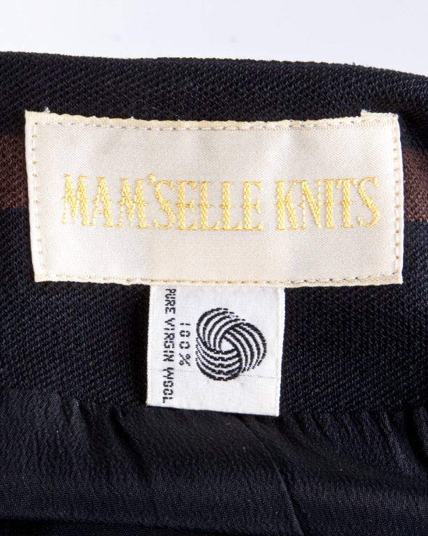 Vintage 1960s 60s Mam'selle Heavy 100% Wool Black + Brown Striped Knit ...
