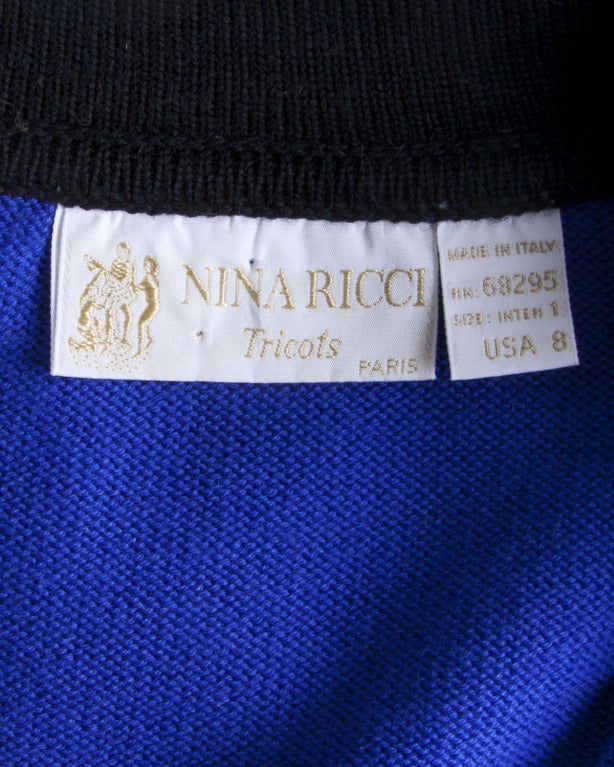 Sporty cobalt blue and black avant garde knit sweater jacket by Nina Ricci. Puff sleeves and button up front.

Details

Unlined
Front Button Closure
Circa: 1980s
Label: Nina Ricci
Marked Size: 8
Estimated Size: M
Color: Black / Cobalt