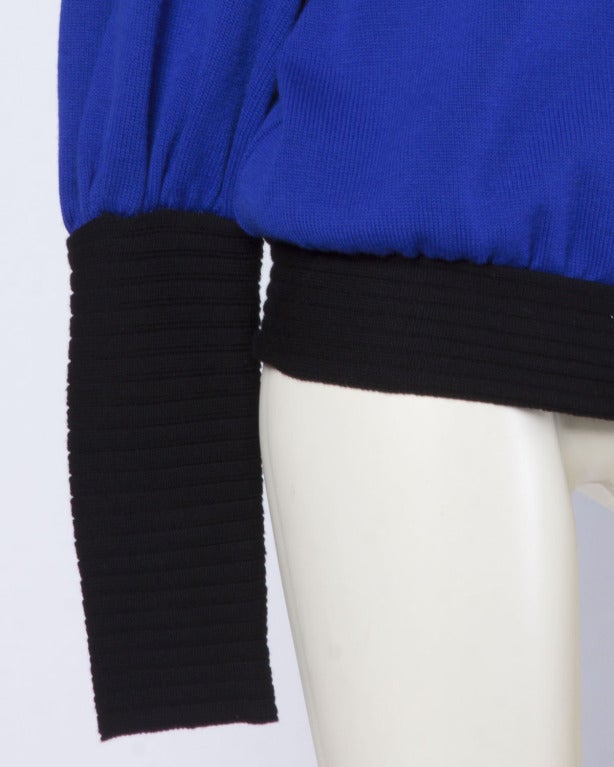 Purple Nina Ricci Vintage 1980s 80s Cobalt Blue Black Avant Garde Knit Sweater Jacket