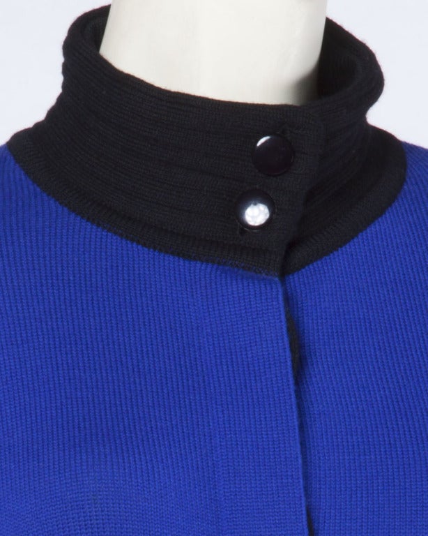 Nina Ricci Vintage 1980s 80s Cobalt Blue Black Avant Garde Knit Sweater Jacket In Excellent Condition In Sparks, NV