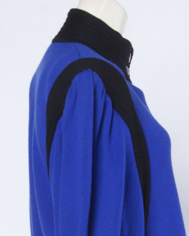 Nina Ricci Vintage 1980s 80s Cobalt Blue Black Avant Garde Knit Sweater Jacket 1
