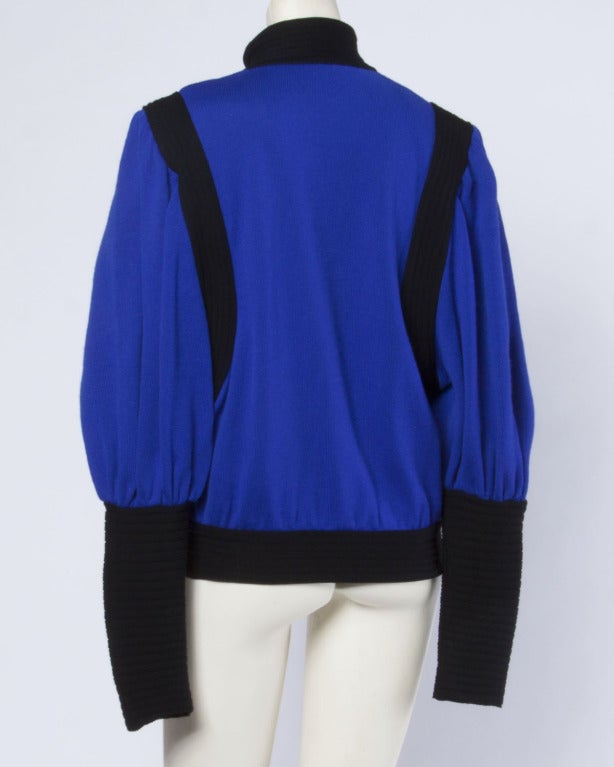Nina Ricci Vintage 1980s 80s Cobalt Blue Black Avant Garde Knit Sweater Jacket 2