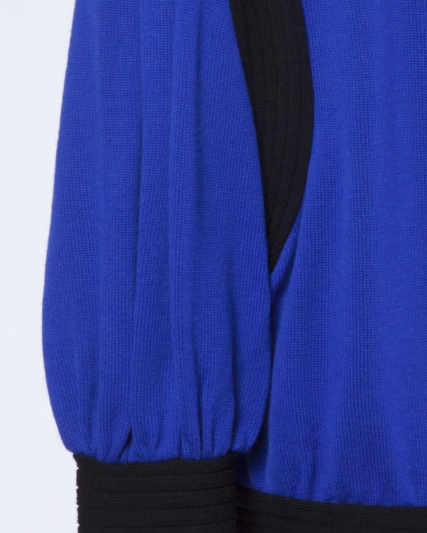 Nina Ricci Vintage 1980s 80s Cobalt Blue Black Avant Garde Knit Sweater Jacket 3