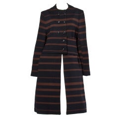 Vintage 1960s 60s Mam'selle Heavy 100% Wool Black + Brown Striped Knit Mod Coat