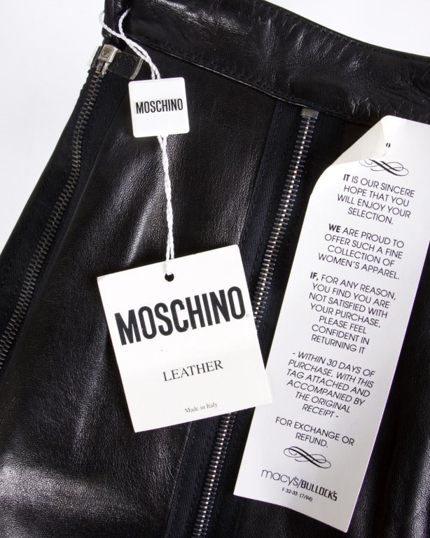 Women's Unworn Vintage Moschino Black Leather  Zipper Skirt Original Tags Attached