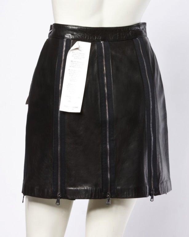 Unworn Vintage Moschino Black Leather  Zipper Skirt Original Tags Attached 3