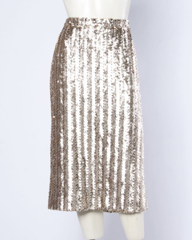 Valentino Metallic Champagne Silk Sequin Pencil Skirt at 1stDibs ...
