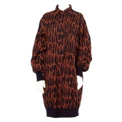 Guy Laroche Vintage 1980s 80s Brown + Black Wool Print Shirt Dress 7