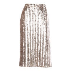 Valentino Metallic Champagne Silk Sequin Pencil Skirt
