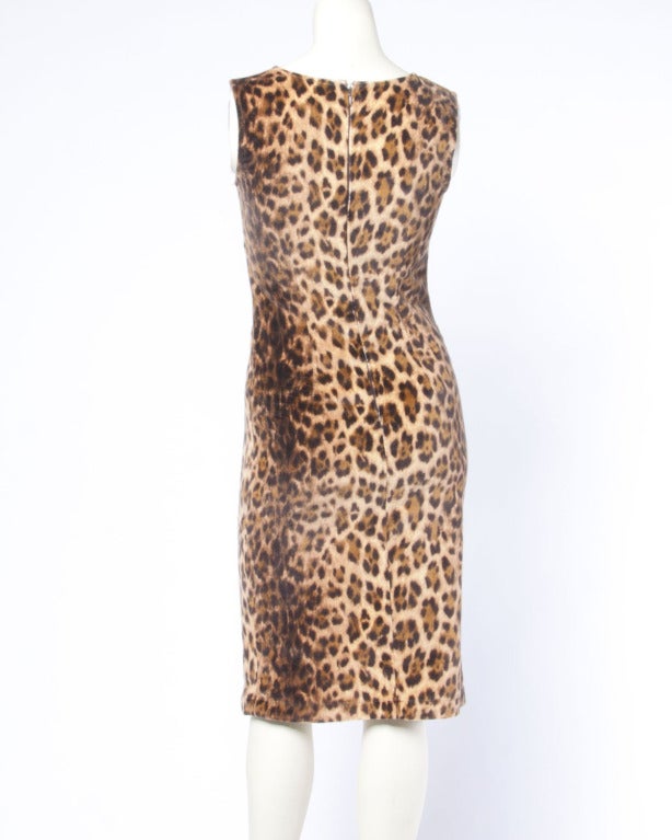 Women's Moschino 1990s 90s Vintage Leopard Print Velvet Sheath Dress