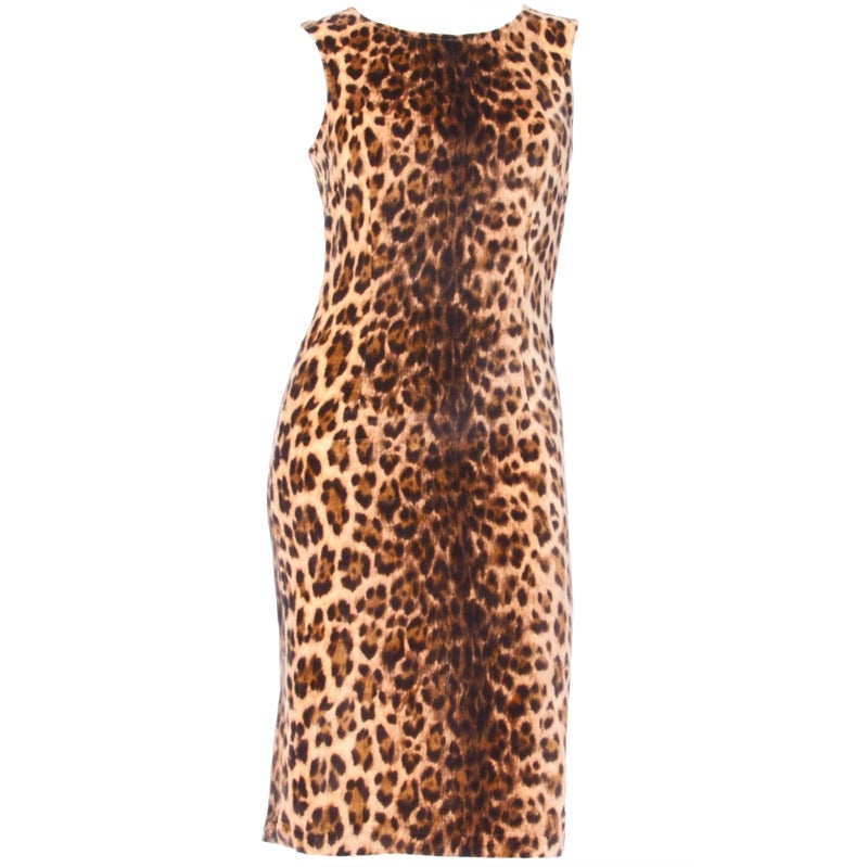 Moschino 1990s 90s Vintage Leopard Print Velvet Sheath Dress
