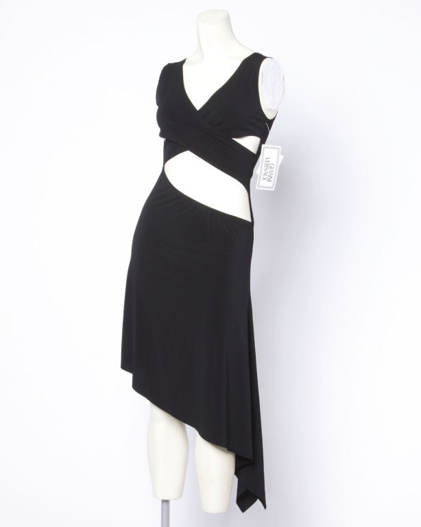 Unworn Gianni Versace Couture Vintage 1990s 90s Black Cut Out Black Dress In New Condition In Sparks, NV