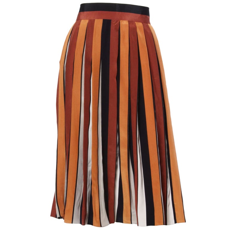 Givenchy Nouvelle Boutique 1970s 70s Pleated Silk Striped Color Block Skirt
