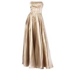 Vintage 1940er 40er schweres Satin benutzerdefinierte trägerloses Kleid / Kleid mit Kordeldetails