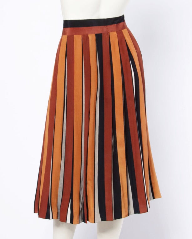 Givenchy Nouvelle Boutique 1970s 70s Pleated Silk Striped Color Block Skirt In Excellent Condition In Sparks, NV
