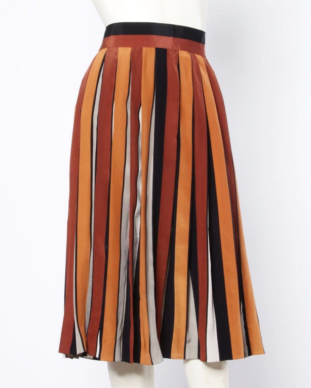 Givenchy Nouvelle Boutique 1970s 70s Pleated Silk Striped Color Block Skirt 1