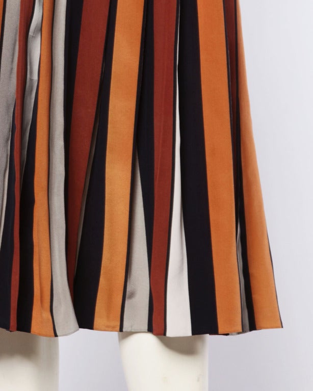 Givenchy Nouvelle Boutique 1970s 70s Pleated Silk Striped Color Block Skirt 2