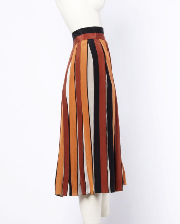 Givenchy Nouvelle Boutique 1970s 70s Pleated Silk Striped Color Block Skirt 3