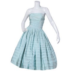 Vintage 1950s 50s Mint Green Strapless Party Dress with a Full Sweep