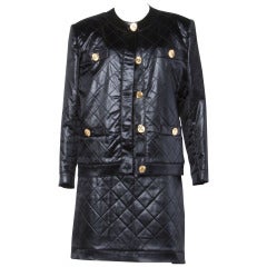 Adolfo for Saks Fifth Avenue Vintage 1980s 80s Black Quilted Skirt + Jacket Suit
