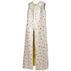 Vintage 1960s 60s Silk Shantung Mirror + Crystal Embellished Beaded Maxi Dress Coat