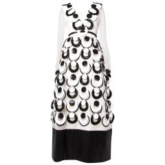 Rare Vintage 1960s 60s Lisa Meril Iconic Black + White 3-D Ring Mod Maxi Dress