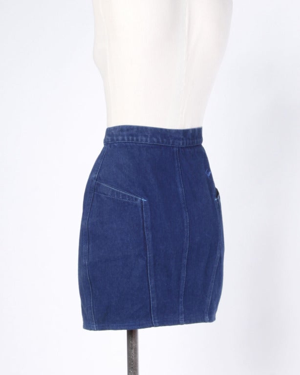 Women's Thierry Mugler 1980s 80s Vintage Blue Denim High Waisted Jean Skirt