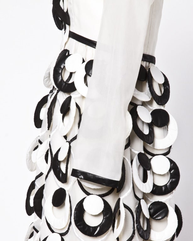 Rare Vintage 1960s 60s Lisa Meril Iconic Black + White 3-D Ring Mod Maxi Dress