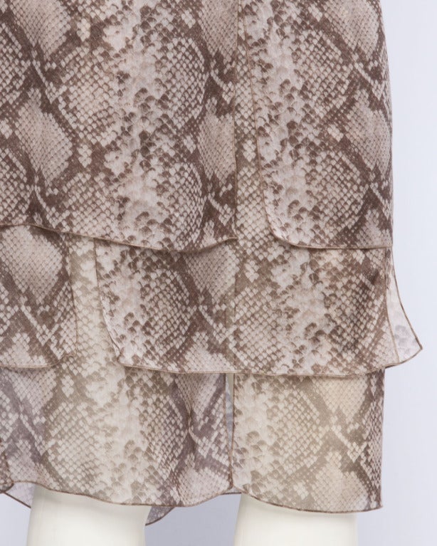 Brown Valentino Unworn Silk Chiffon Snakeskin Print Skirt with Original Tags