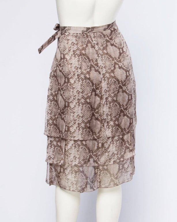 Women's Valentino Unworn Silk Chiffon Snakeskin Print Skirt with Original Tags