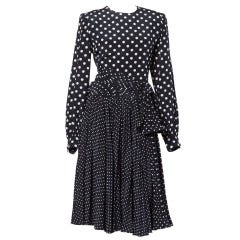 Andre Laug for Neiman Marcus Vintage Silk Polka Dot Pleated Dress