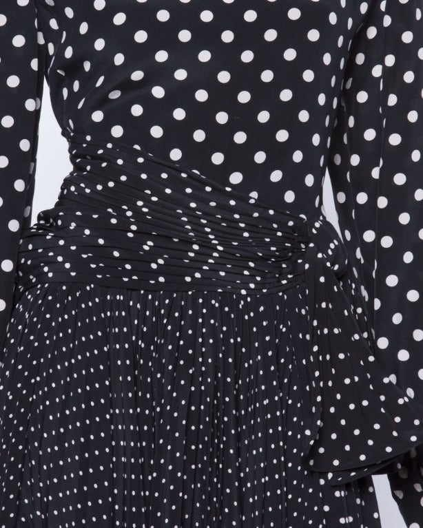 Black Andre Laug for Neiman Marcus Vintage Silk Polka Dot Pleated Dress