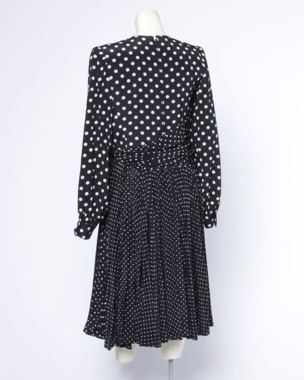Andre Laug for Neiman Marcus Vintage Silk Polka Dot Pleated Dress In Excellent Condition In Sparks, NV
