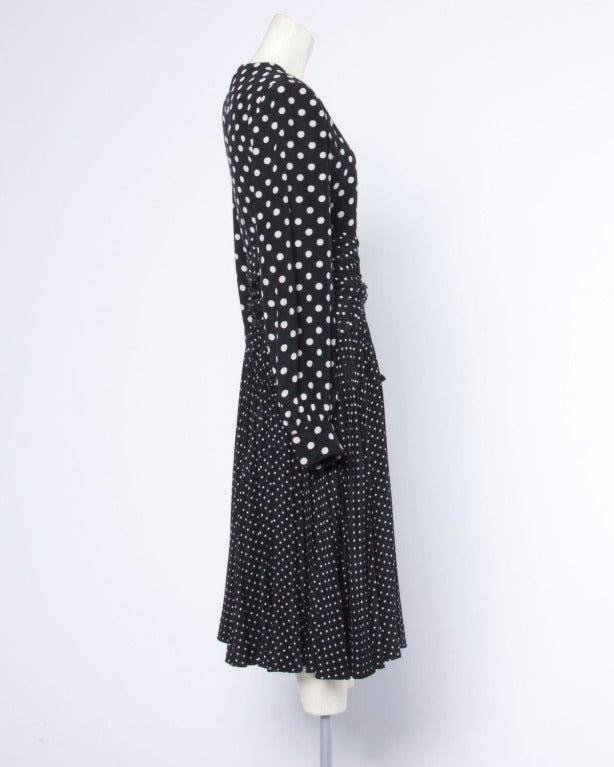 Andre Laug for Neiman Marcus Vintage Silk Polka Dot Pleated Dress 1