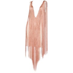 Jean Paul Gaultier Maille Sheer Nude Striped Body Con Fringe Dress at ...