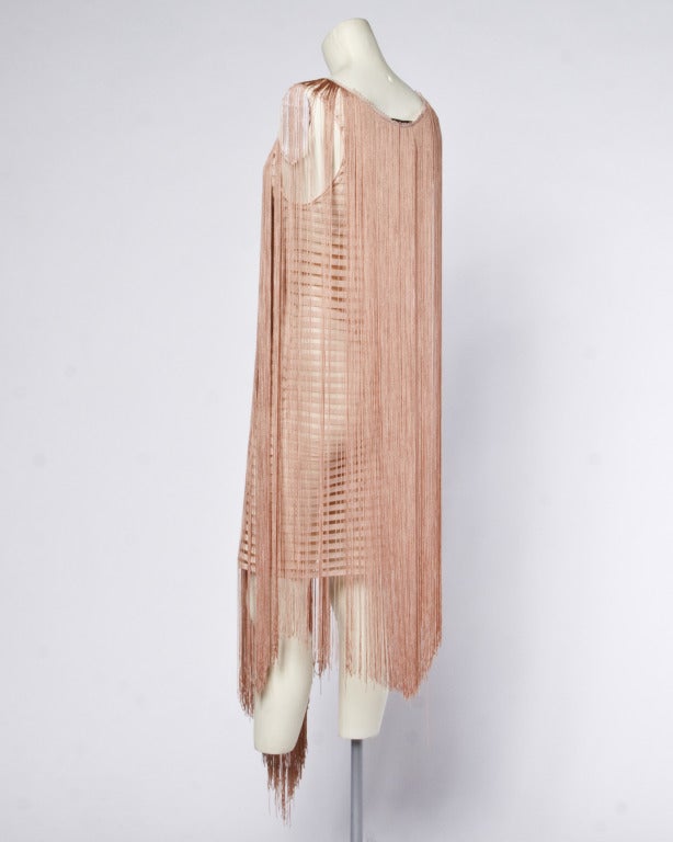 Women's Jean Paul Gaultier Maille Sheer Nude Striped Body Con Fringe Dress