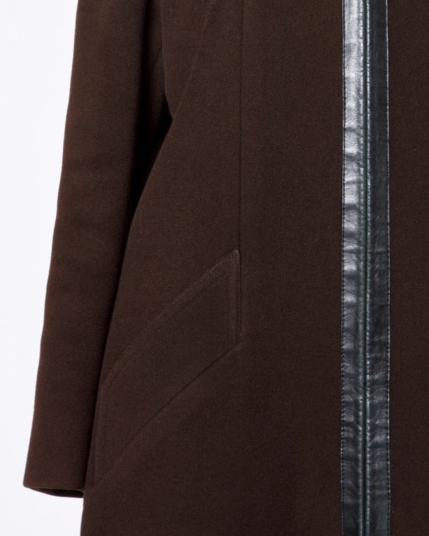 Luxurious Hermes Vintage 1970s 70s Brown Wool Silk + Leather Hooded Coat 4