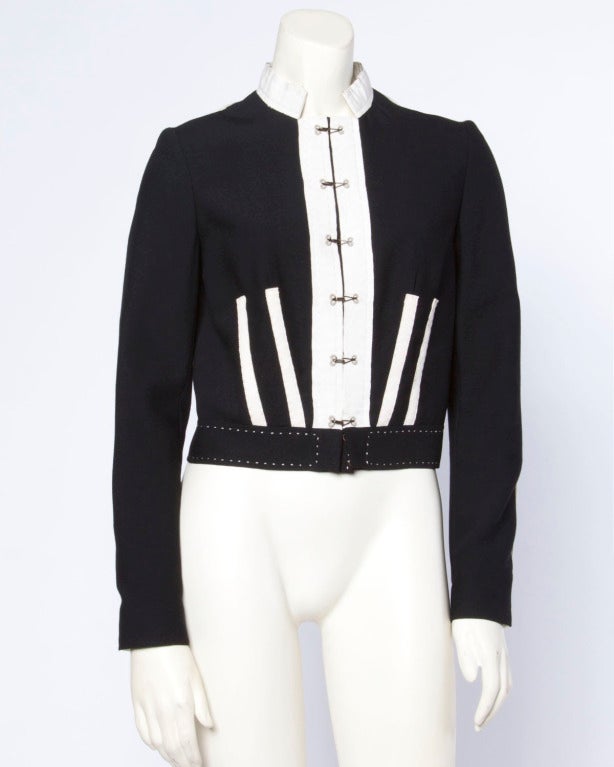 Women's Chloe Black + White Deconstructed Cropped Wool Jacket